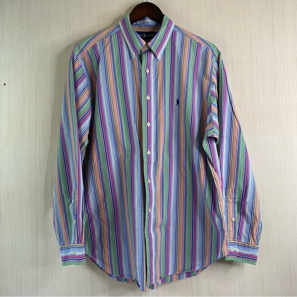 Ralph Lauren Men’s Classic Fit Long Sleeve Button Down Pink/Blue Stripe 17 34/35